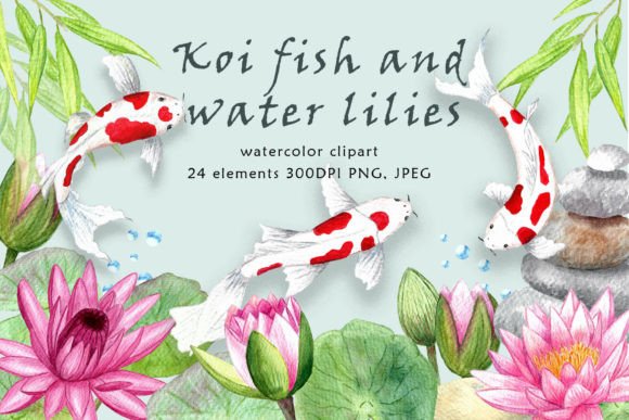 Download Clipart. Koi Fish and Water Lilies. - Art Collection