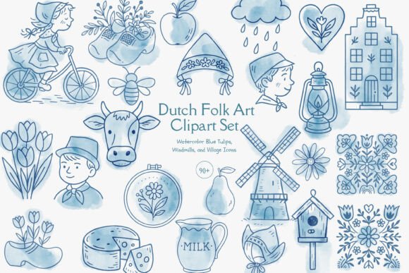 Download Dutch Folk Blue Clipart Set - Art Collection