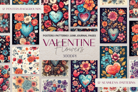 Download Doodle Valentine Hearts &amp; Flowers Pack - Art Collection