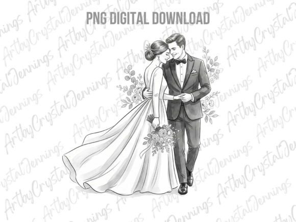 Download Wedding Couple Line Art PNG - Art Collection