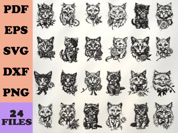 Download Romantic Rose Cat Line Art - Art Collection