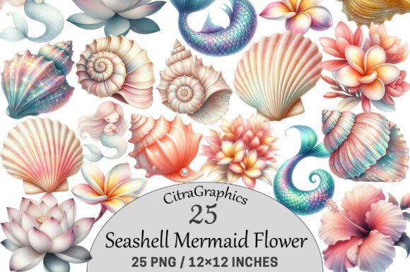 Download Seashell Mermaid Flower Clipart. - Art Collection