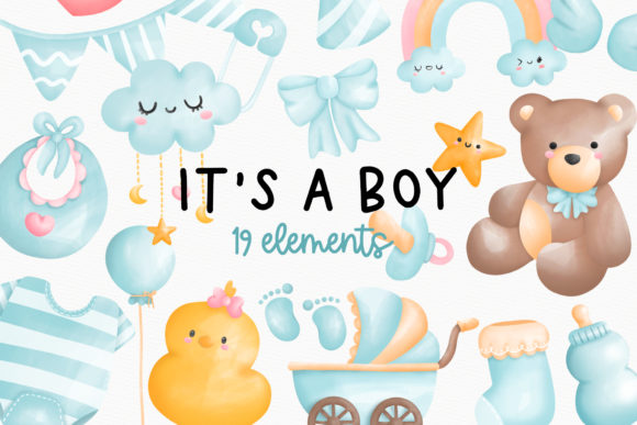 Download It's a Boy Clipart, Baby Boy Shower - Art Collection