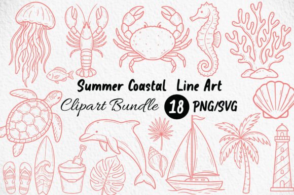 Download Summer Coastal Line Art Clipart - Art Collection