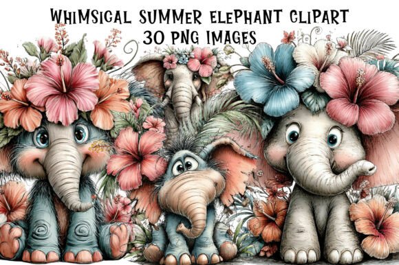 Download Whimsical Summer Elephant Clipart - Art Collection