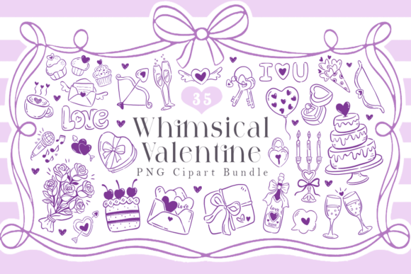 Download Whimsical Valentine Line Clipart Bundle - Art Collection