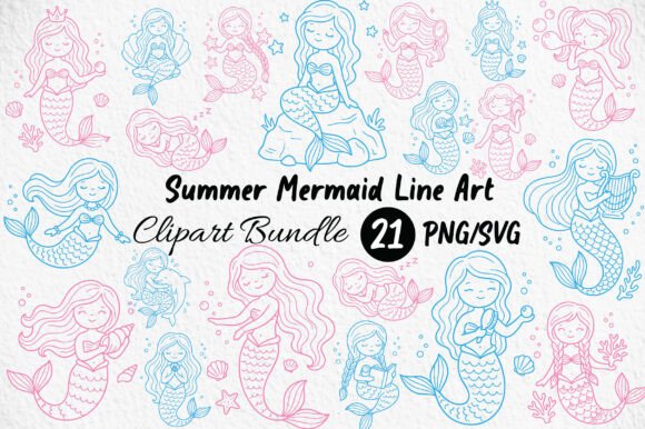 Download Summer Mermaid Line Art Clipart PNG/SVG - Art Collection